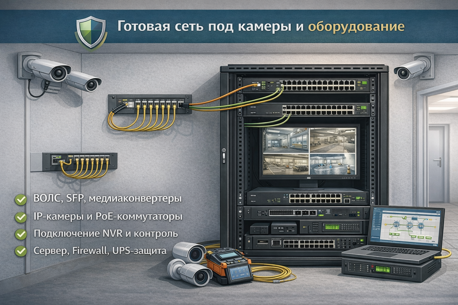 Подключение камер и сетевого оборудования по оптоволокну