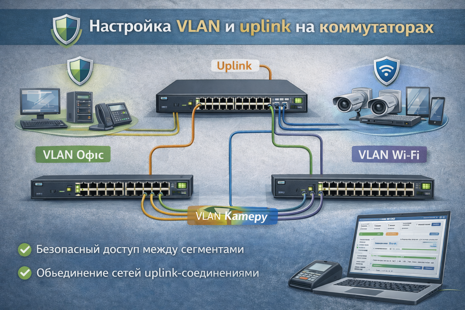 Настройка VLAN и uplink на коммутаторах