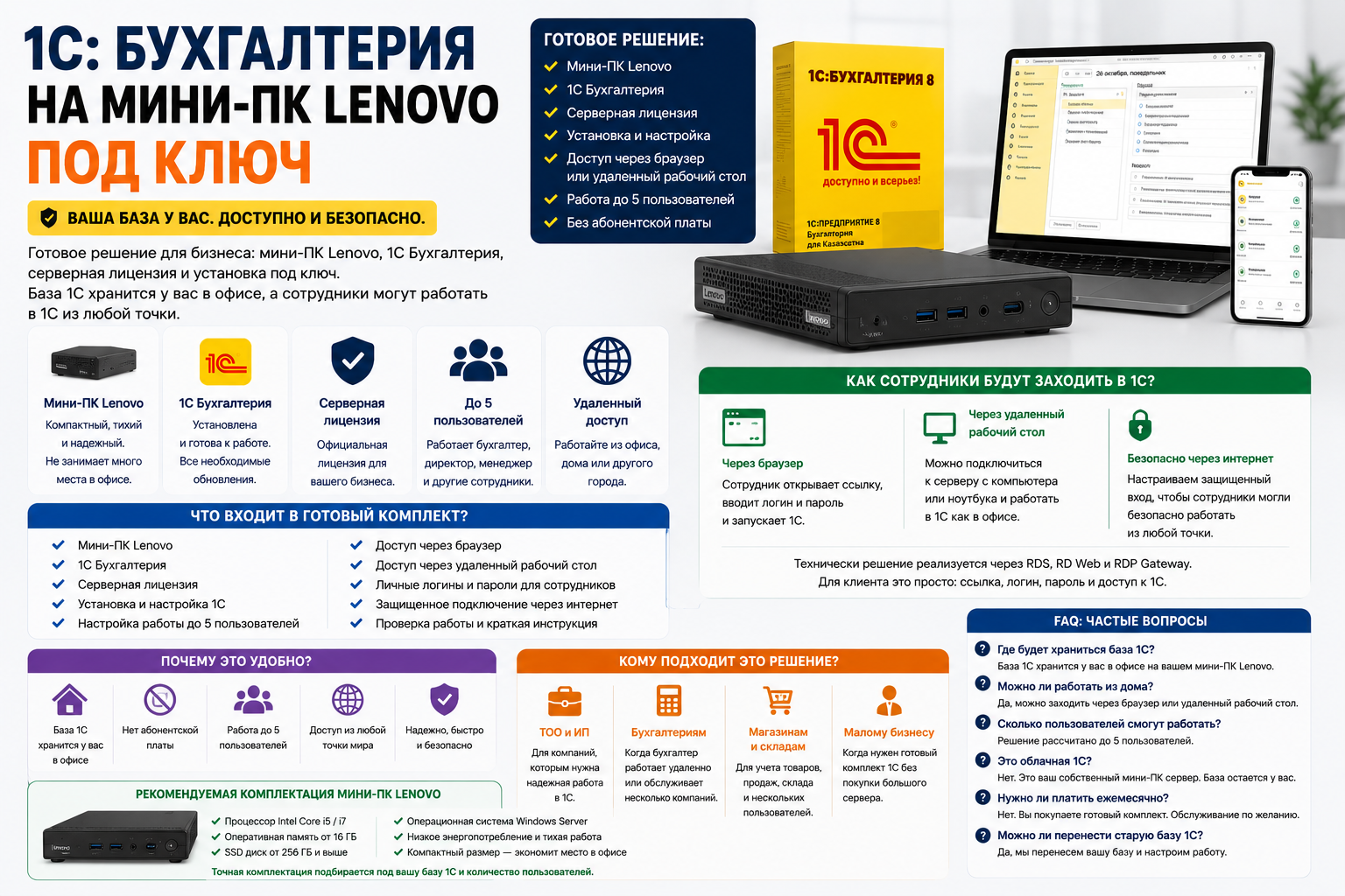 1С Бухгалтерия под ключ на мини-сервере до 5 пользователей