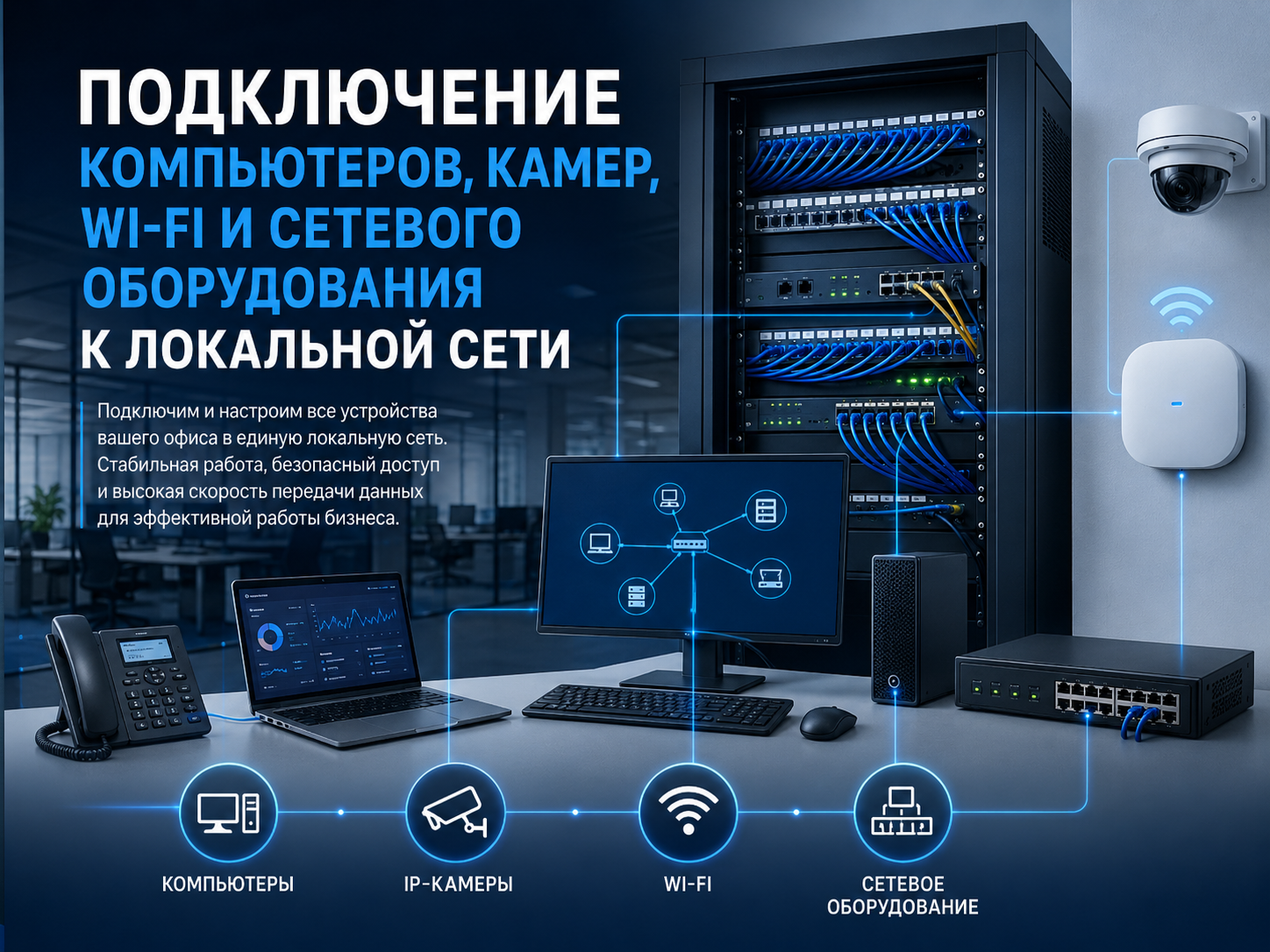 Подключение компьютеров, камер, Wi-Fi и сетевого оборудования к локальной сети