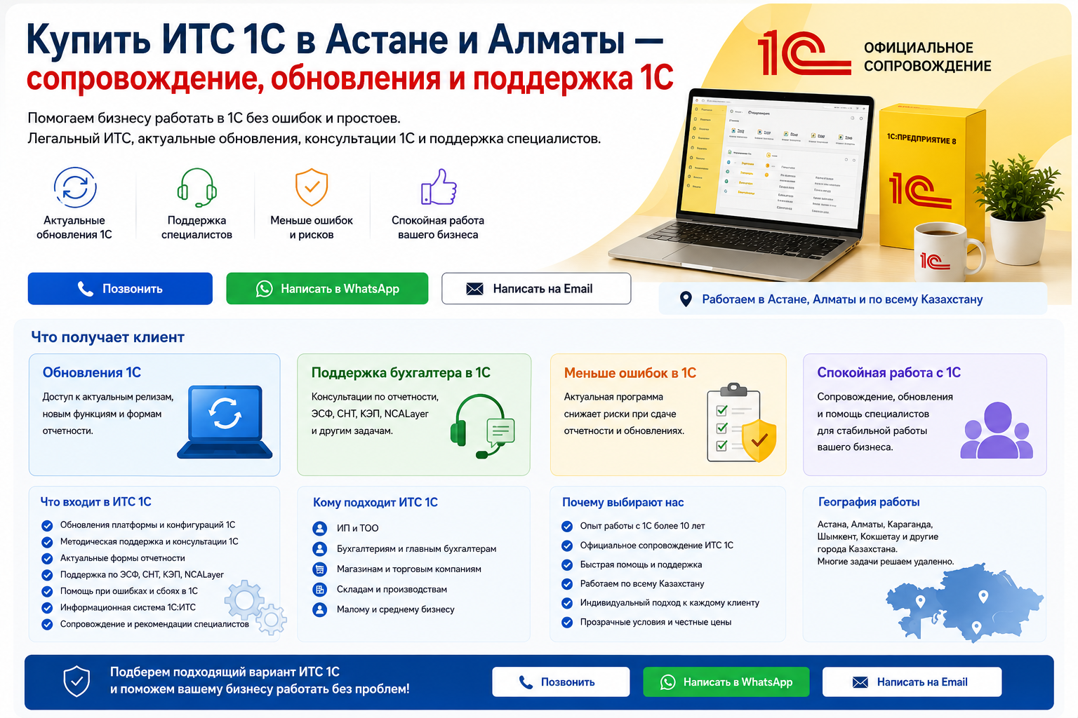 Купить ИТС 1С в Астане и Алматы — сопровождение, обновления и поддержка 1С