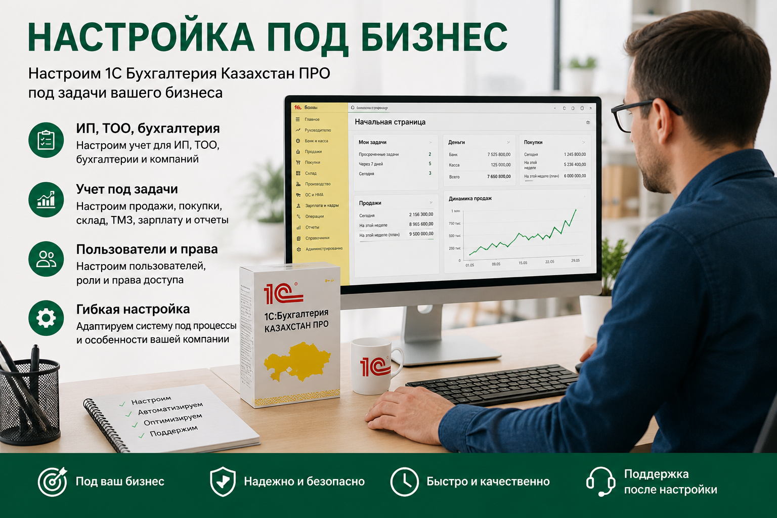 Настройка 1С Бухгалтерия Казахстан под бизнес для ИП и ТОО