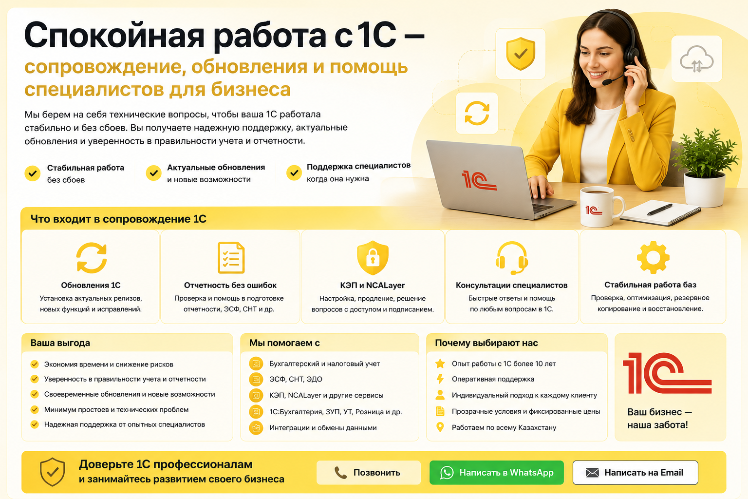 Спокойная работа с 1С — сопровождение, обновления и помощь специалистов для бизнеса