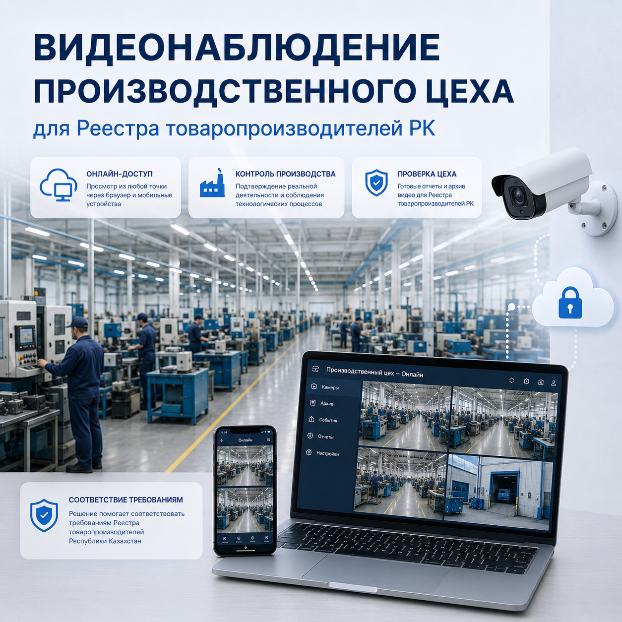 Онлайн-доступ к производственному цеху Видеонаблюдение производственного цеха для Реестра товаропроизводителей РК