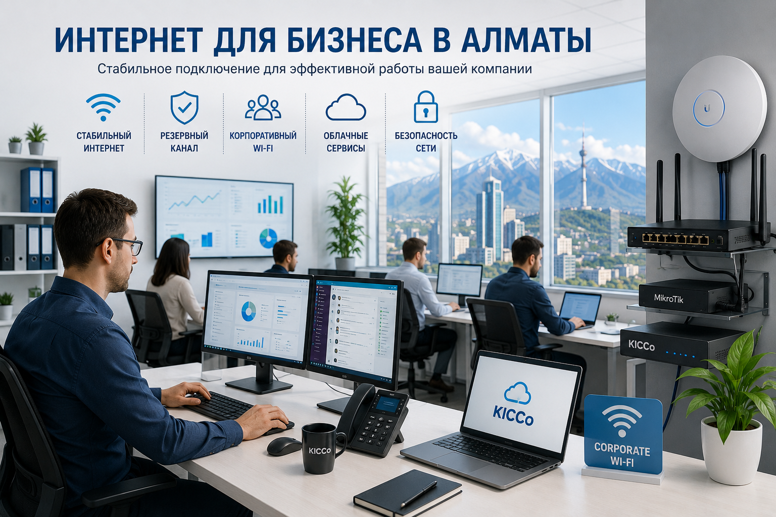 Work computers and corporate services connected to the Internet