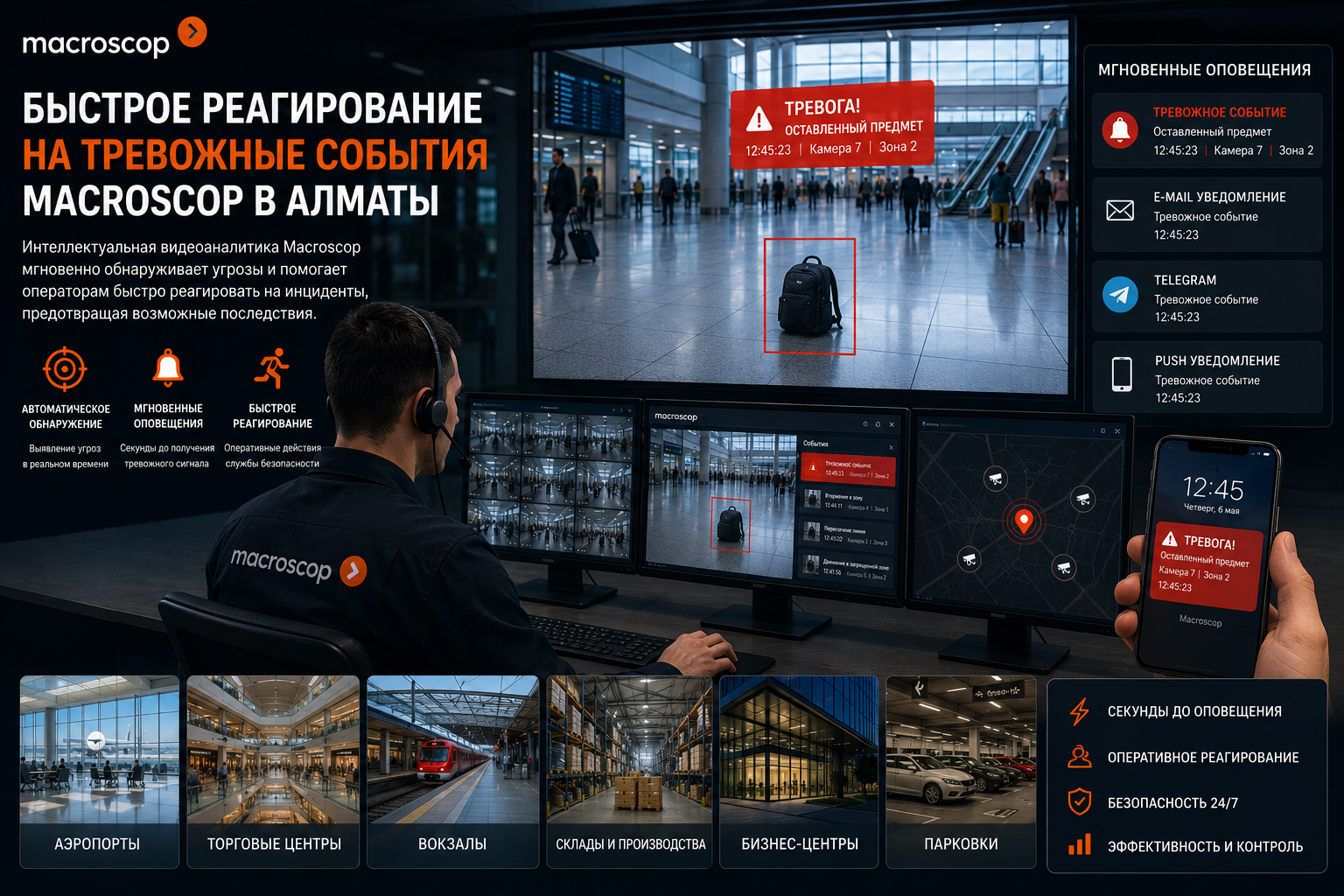 Быстрое реагирование на тревожные события Macroscop в Алматы