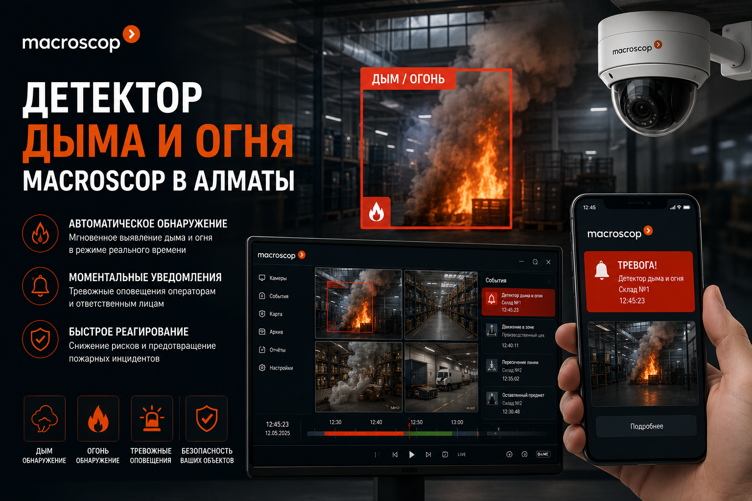 Детектор дыма и огня Macroscop в Алматы