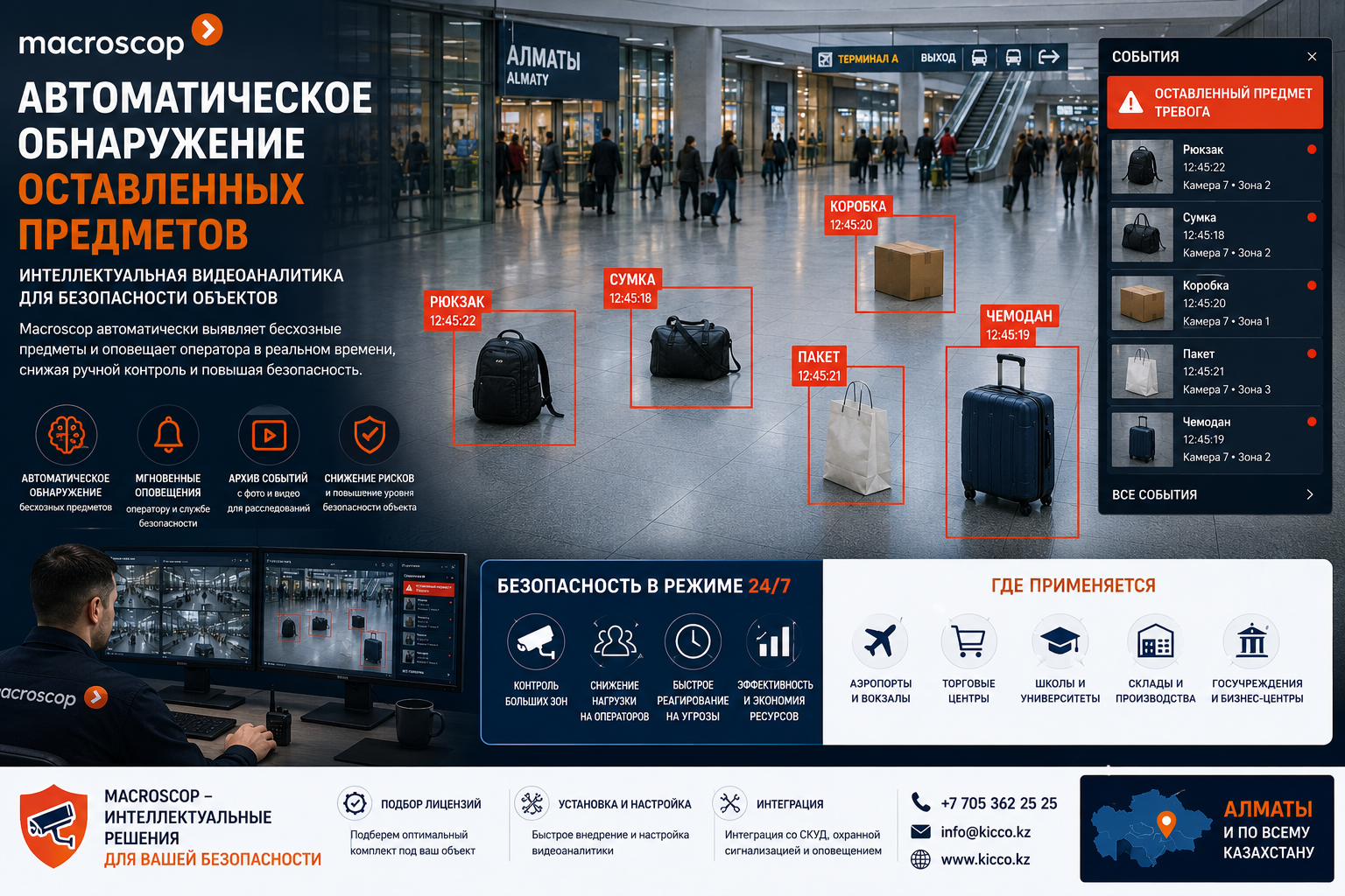 Автоматическое обнаружение оставленных предметов Macroscop снижает ручной контроль операторов в Алматы