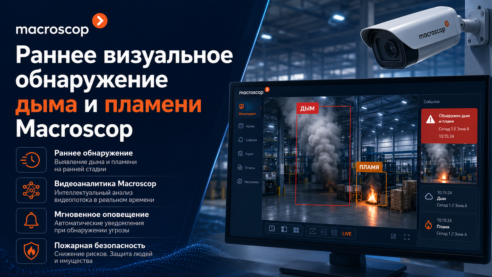 Macroscop раннее обнаружение дыма и пламени Раннее визуальное обнаружение дыма и пламени Macroscop в Алматы
