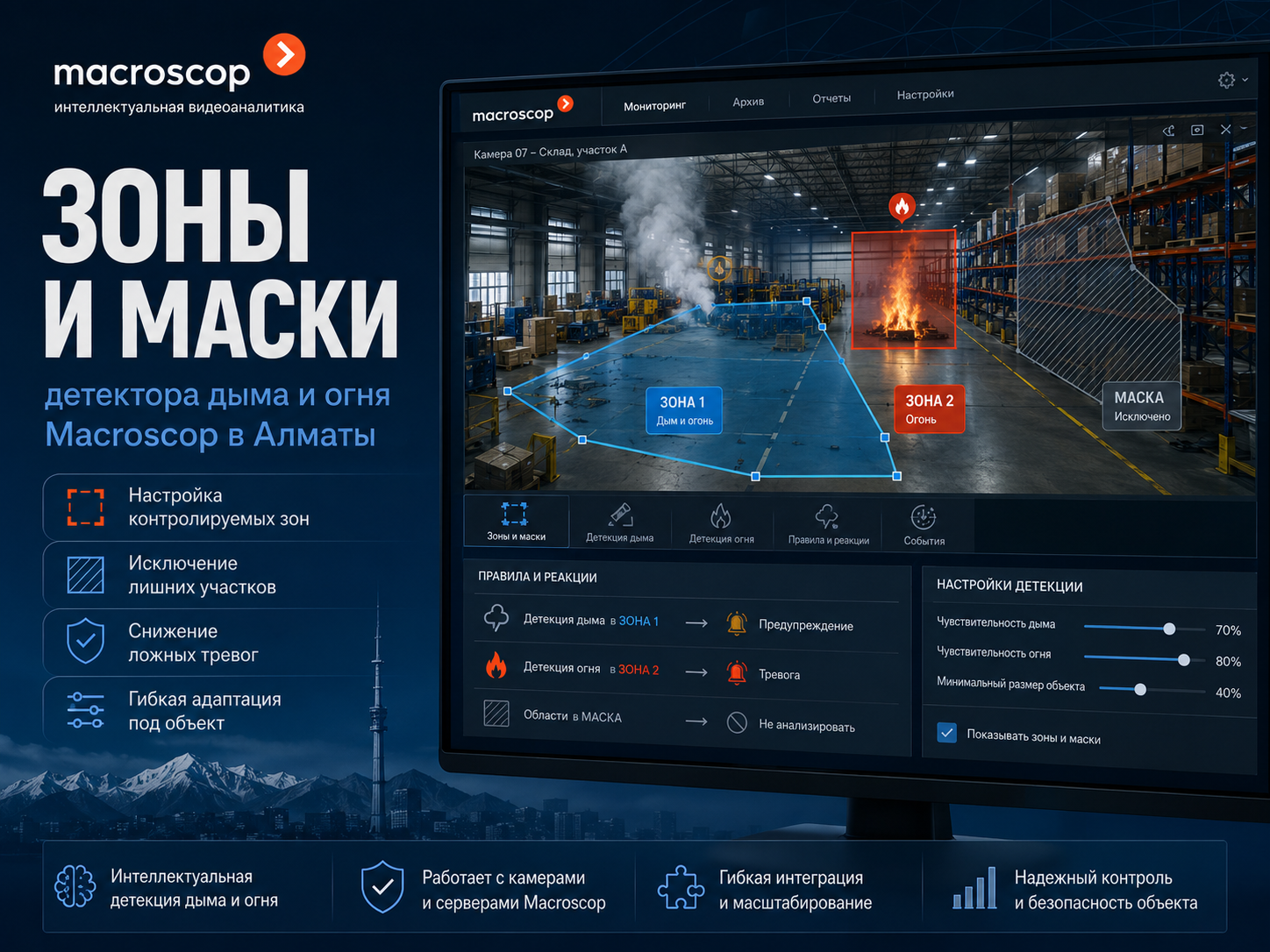 Macroscop зоны и маски детекции дыма и огня Зоны и маски детектора дыма и огня Macroscop в Алматы
