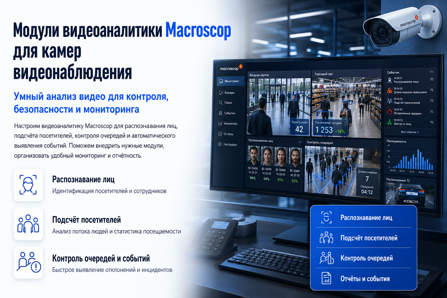 Модули видеоаналитики Macroscop Модули видеоаналитики Macroscop для камер видеонаблюдения
