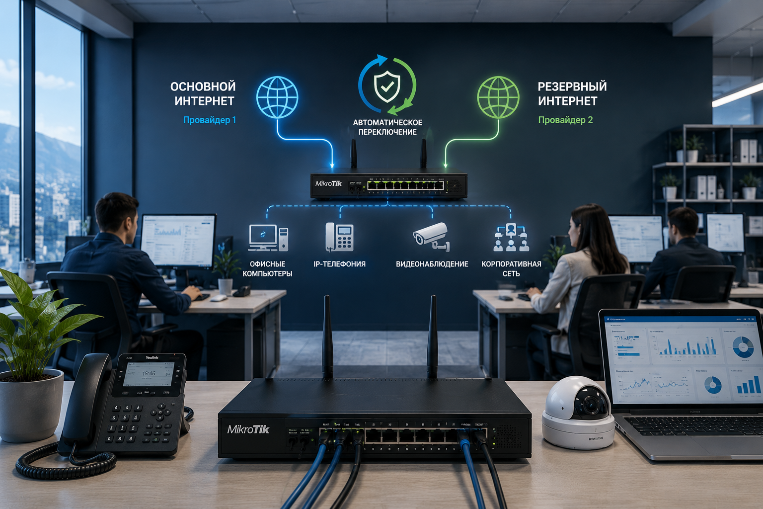 Main and backup Internet channel with automatic switching