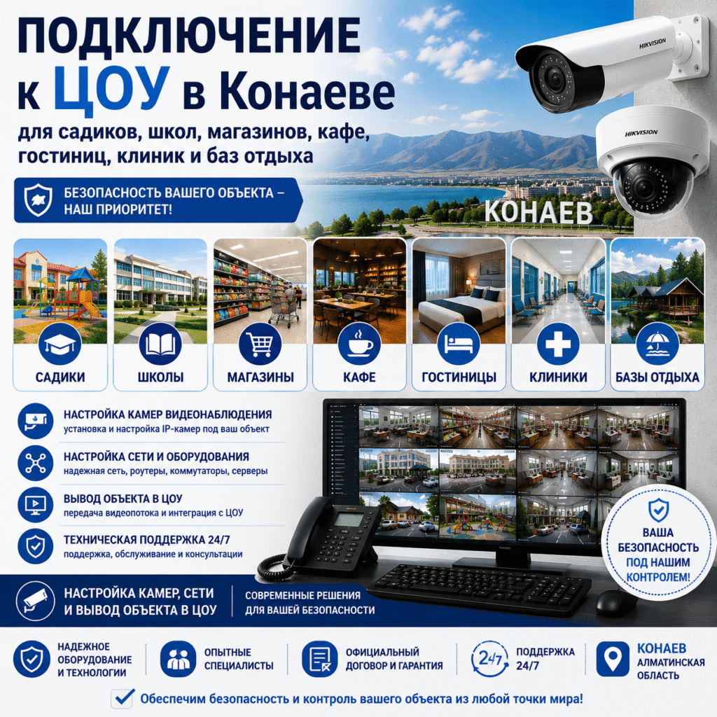 Подключение к ЦОУ в Конаеве для садиков, школ, магазинов, кафе, гостиниц, клиник и баз отдыха