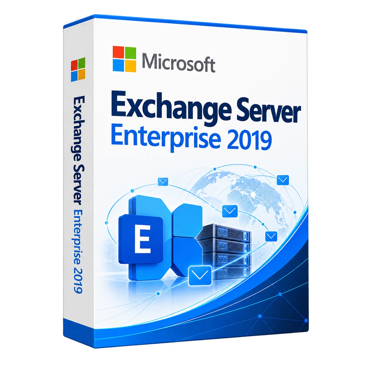 Exchange Server Enterprise 2019 — белая объёмная коробка продукта