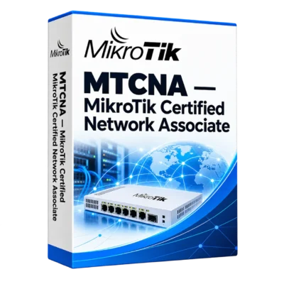 MTCNA — MikroTik Certified Network Associate — белая объёмная коробка продукта
