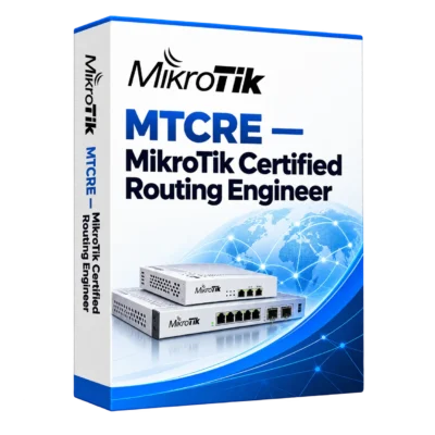 MTCRE — MikroTik Certified Routing Engineer — белая объёмная коробка продукта