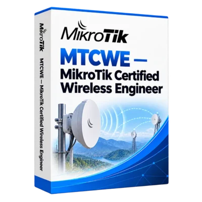MTCWE — MikroTik Certified Wireless Engineer — белая объёмная коробка продукта