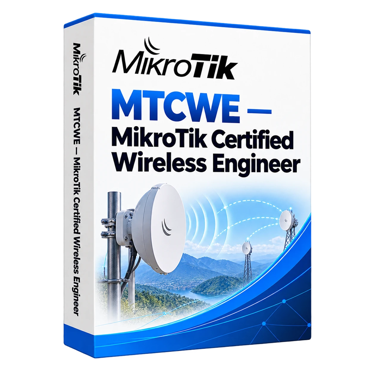 MTCWE — MikroTik Certified Wireless Engineer — белая объёмная коробка продукта